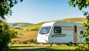 Experience freedom with Hugh Daly Caravans featuring stunning design in a serene landscape.