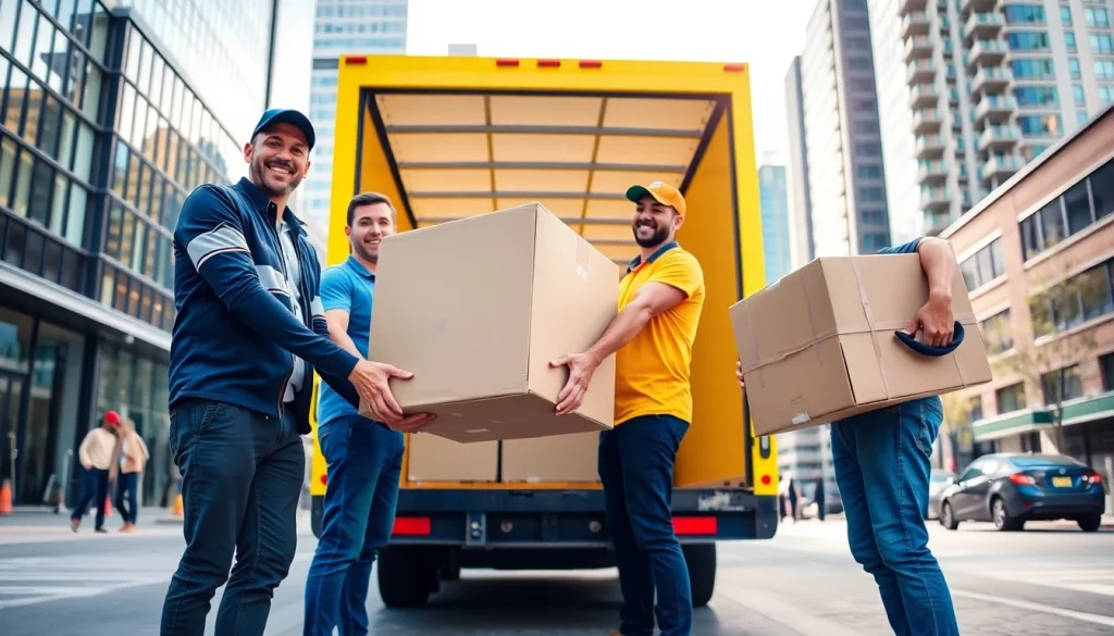 Movers providing provincial moving & storage services energetically pack items for relocation.
